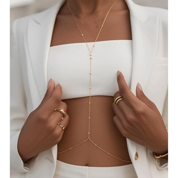 🆕 Women Gold Rhinestone Peal Back Chain Necklace Lingerie Waist Belly Jewelry - Picture 4 of 6